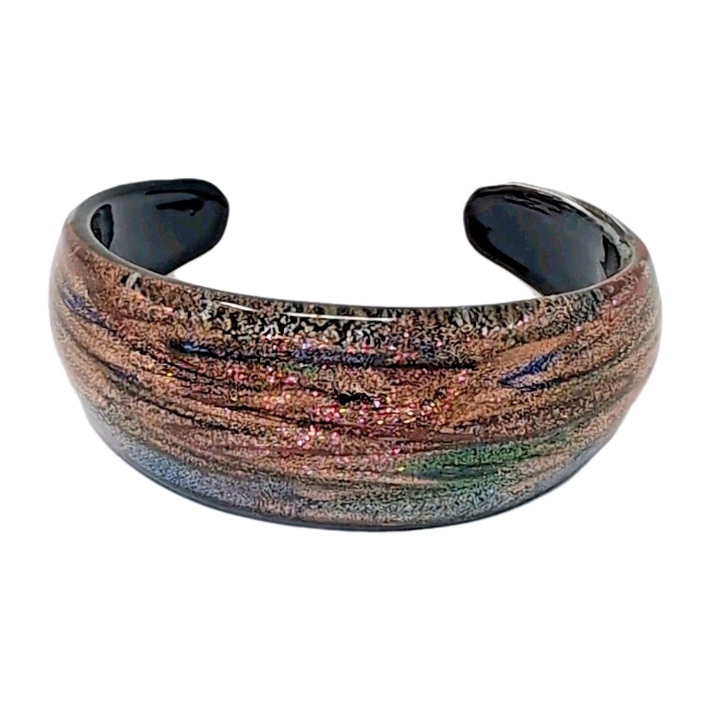 Pier 1 Imports Art Glass Cuff Bracelet Gold Copper Glitter Swirl Boho Artsy